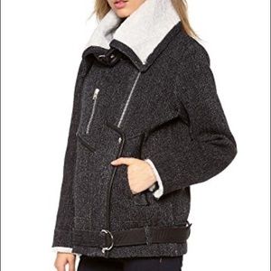 IRO PARIS NOTTING Black gray shearling moto oversize coat jacket Givenchy